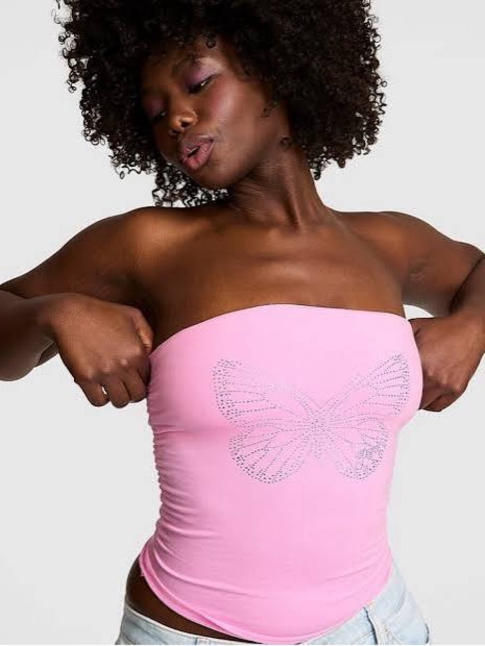 Vs Pink Lollipop Bling Butterfly Runched Tube Top